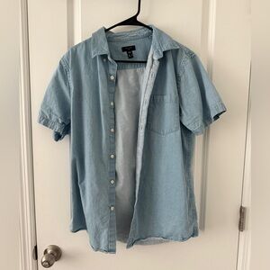 New Look Light Blue Short-Sleeve Denim Button-Down Shirt